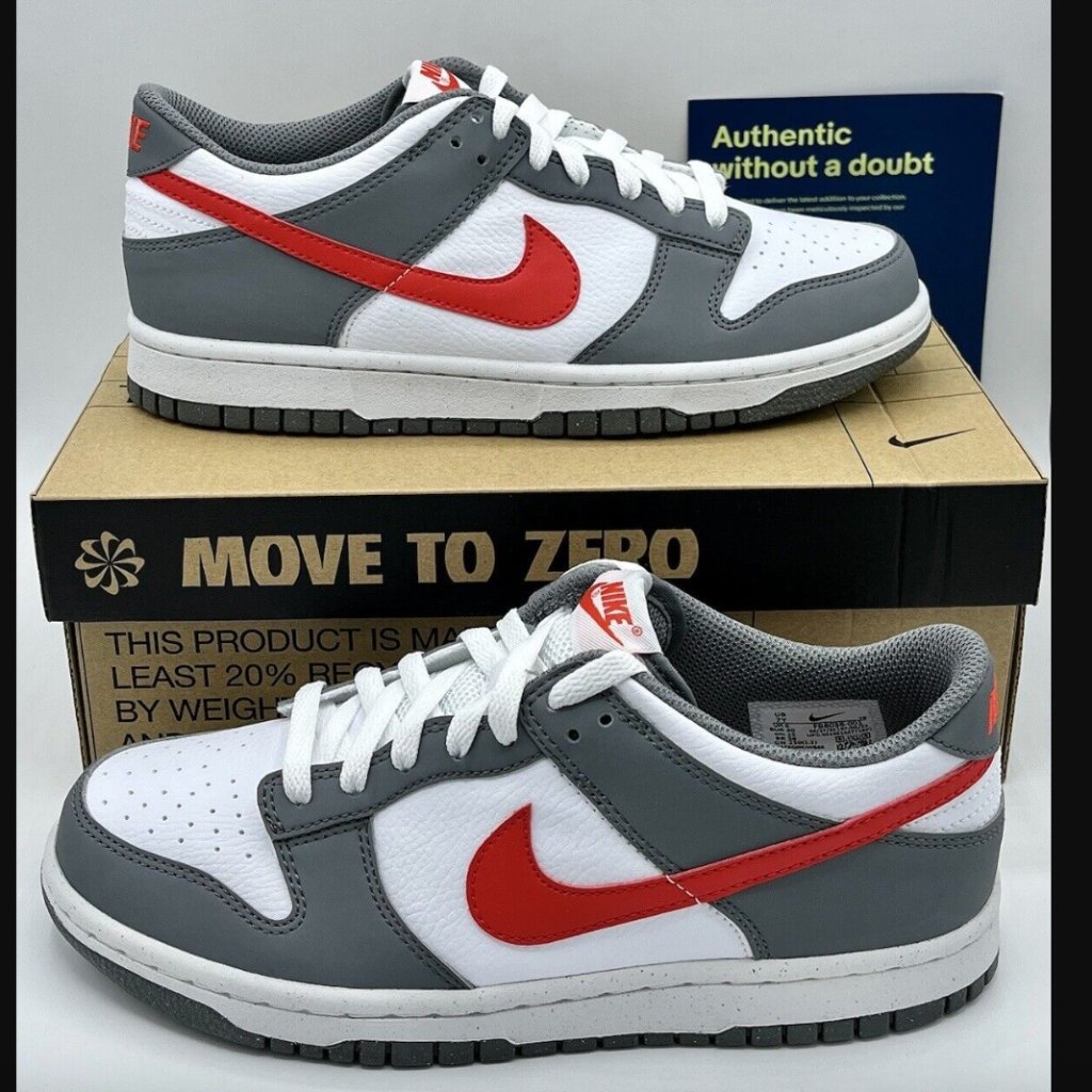 Nike Dunk Low Smoke Grey Red Size 7y Women 8.5 Fb8038-001 New In Box